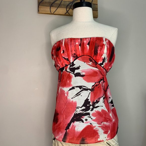 Artistic Floral Strapless Top The Limited Red Black Career Wear Women’s Size S - Picture 1 of 16